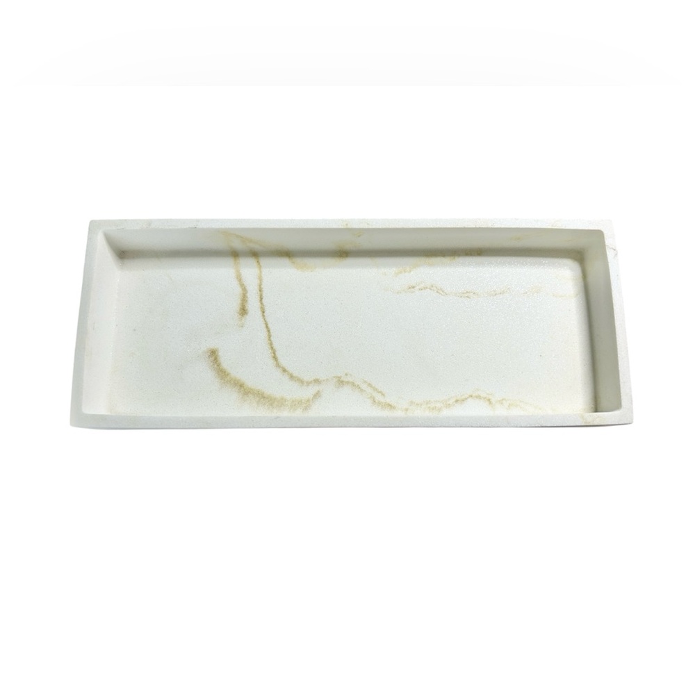 Marble Rectangular White and Metallic Gold Tray 11x1.5”